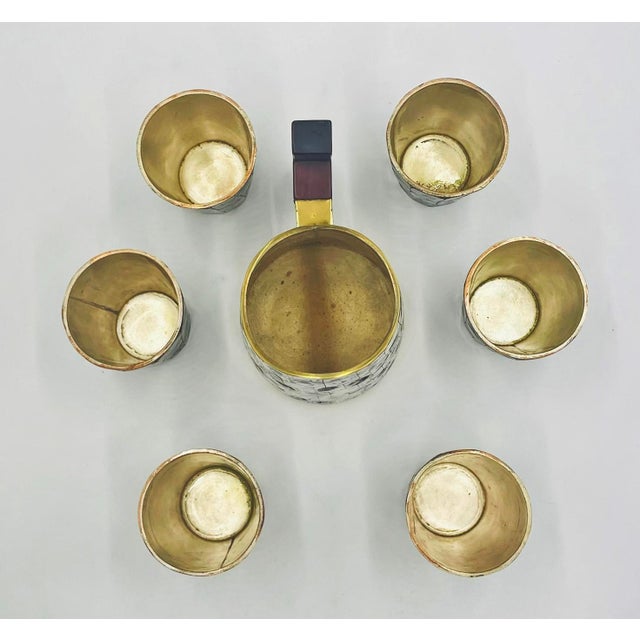 1960s Mid-Century Mexican Modern Abalone Mosaic Brass Barware Set, - Pitcher & 6 Glasses For Sale - Image 9 of 18