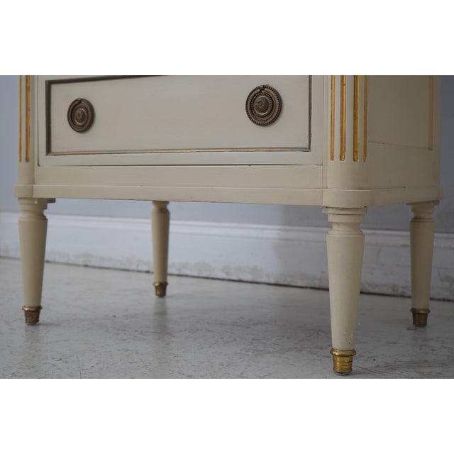 Wood French Louis XVI Style Marble Top Painted Finish Semainier Lingerie Chest For Sale - Image 7 of 12