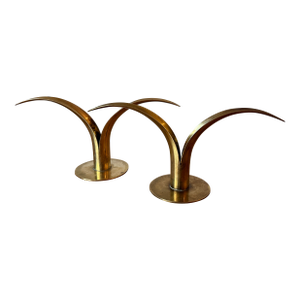 Mid-Century Lily Brass Candlesticks, Made in Sweden
