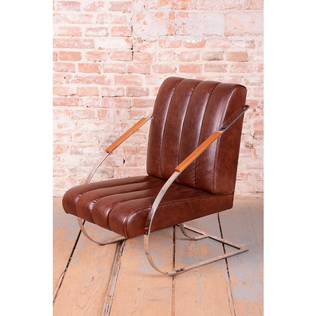 Bauhaus Armchair in Leather, Nickel, Steel, Oak, and Lacquer, Czech, 1920s For Sale - Image 4 of 11