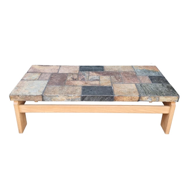 Mixed Slate & Oak Coffee Table from Van Bennekom, Netherlands, 1970s For Sale - Image 13 of 13