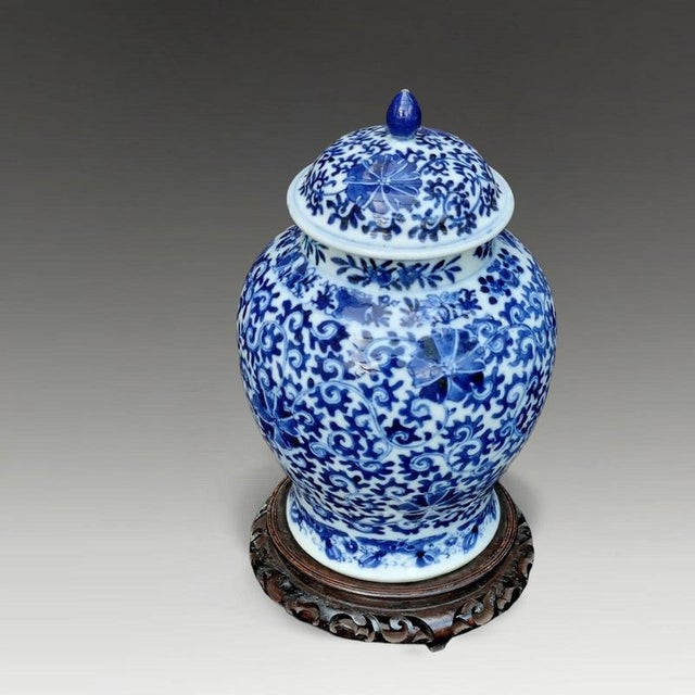 Antique Qing Dynasty Chinese Kangxi-Marked Baluster Blue and White Vase For Sale - Image 6 of 7