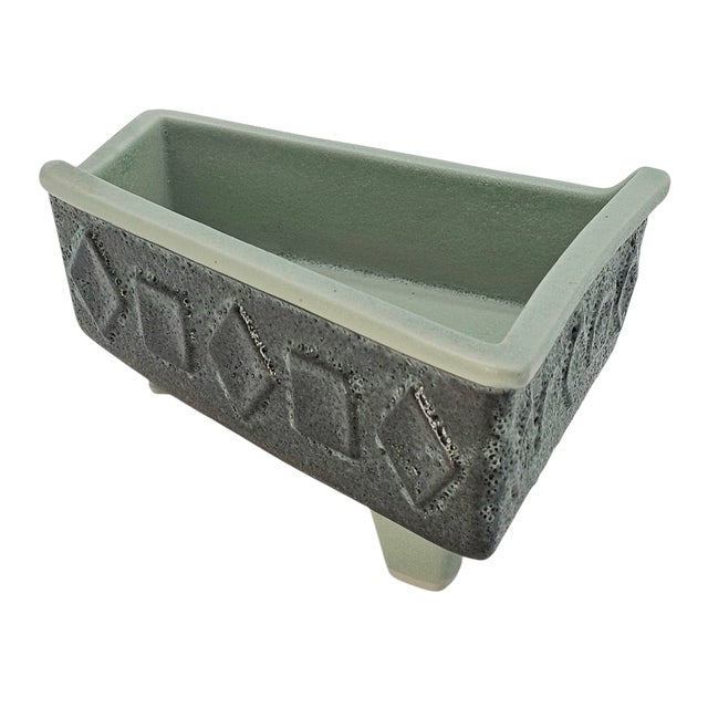 Contemporary Mid-Century Japanese Studio Pottery Brutalist Ikebana Planter in Celadon Stoneware For Sale - Image 3 of 16