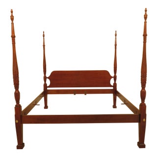 Traditional Councill Craftsmen King Size Cherry Rice Carved Poster Bedframe For Sale