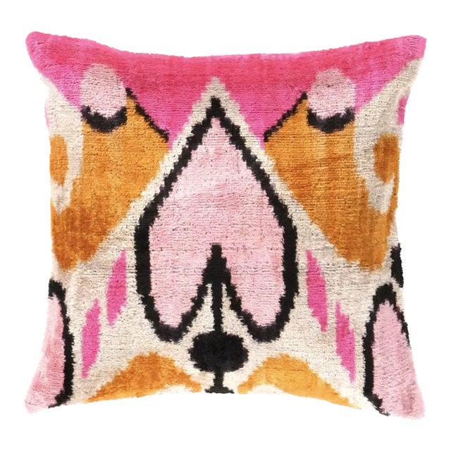 Contemporary Silk Velvet Ikat Pillow Cover Bohemian Pillow For Sale