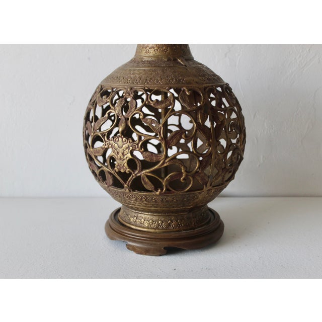 Vintage Art Nouveau Style Pierced Reticulated Brass Table Lamp For Sale - Image 12 of 13