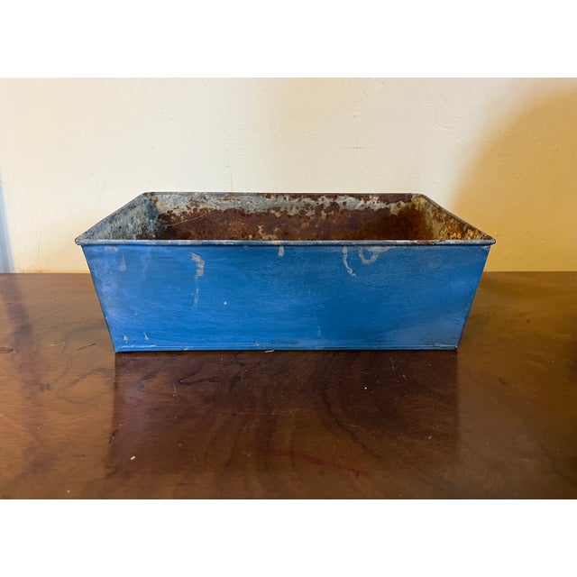 1930's White Painted Zinc Basketweave Cachepot Planter or Jardiniere With Blue Tole Liner on Ball Feet For Sale - Image 12 of 14