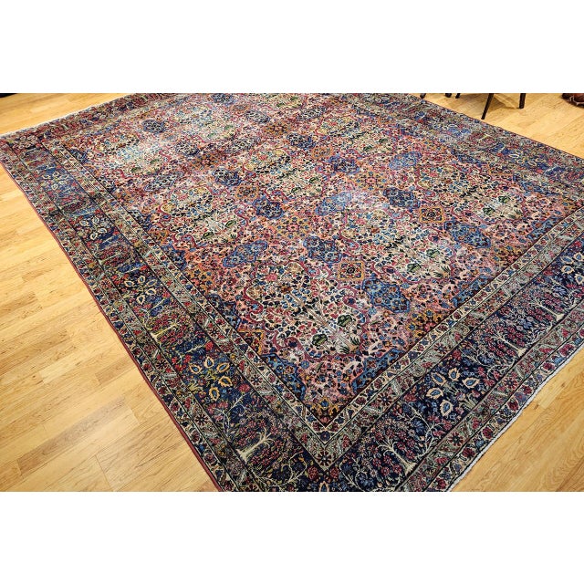 Persian Vintage Oversized Persian Kerman Lavar Rug, Hand-Knotted Wool, Tree of Life Pattern, Red & Blue, 11x15 For Sale - Image 3 of 13