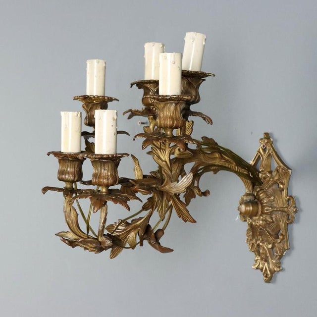 19th Century Gilt Bronze Wall Lights, Italy, Set of 2 For Sale - Image 3 of 10