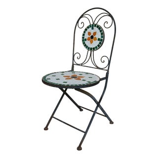 Vintage French Folding Garden Chair in Wrought Iron, 1970s For Sale