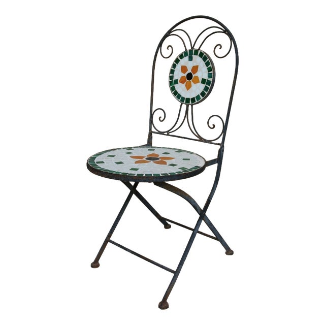 Vintage French Folding Garden Chair in Wrought Iron, 1970s For Sale