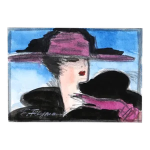 Woman With Hat 2, Erik Freyman Watercolor With Pencil on Paper, Signed