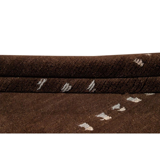 Textile Brown Modern Tibetan Lama Wool Rug For Sale - Image 7 of 11