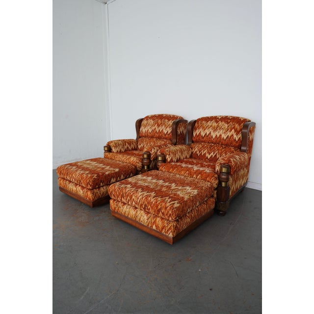 1970s Vintage Riverside Upholstery Lounge Chairs & Ottomans - 4 Pieces For Sale - Image 5 of 12