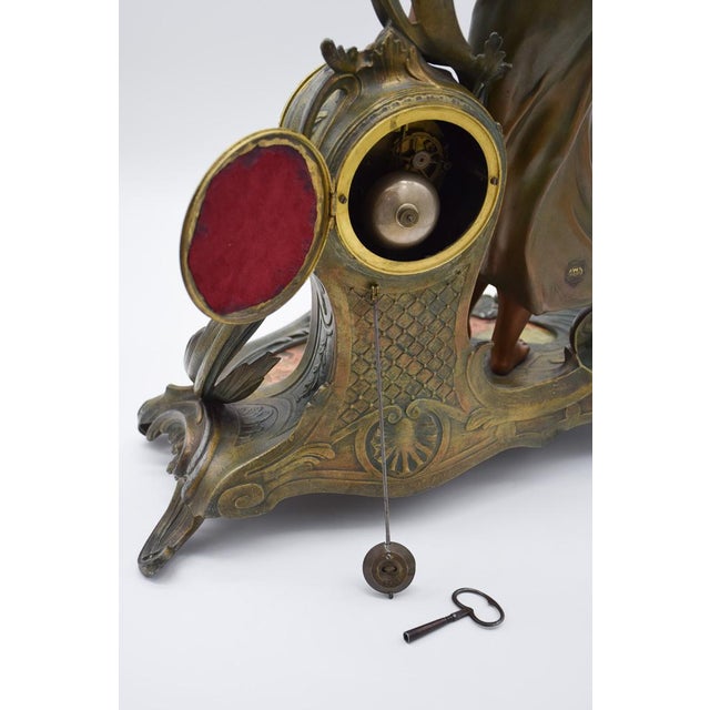Large Nymph Clock in Regula and Bronze Patina Marble by A. De Raudery, France, 1890s For Sale - Image 13 of 18