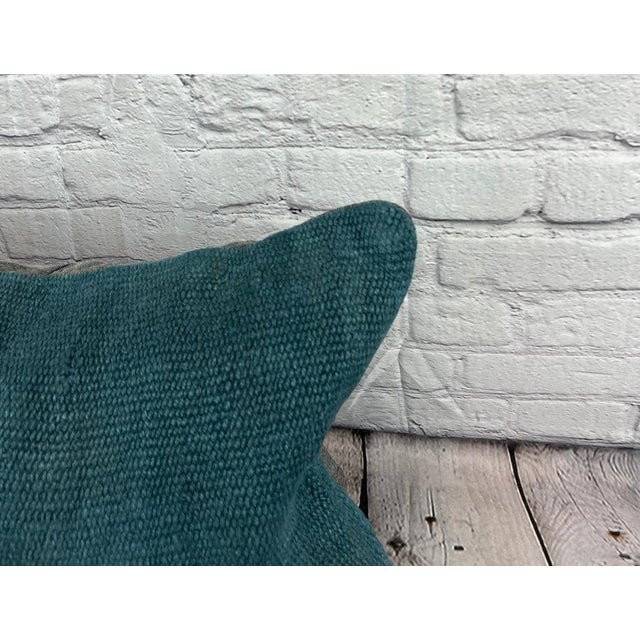 Turkish 16 x 24 Hemp Pillow Turkish Cushion Natural Grayish Blue Pillow Cushion Cover For Sale - Image 3 of 4