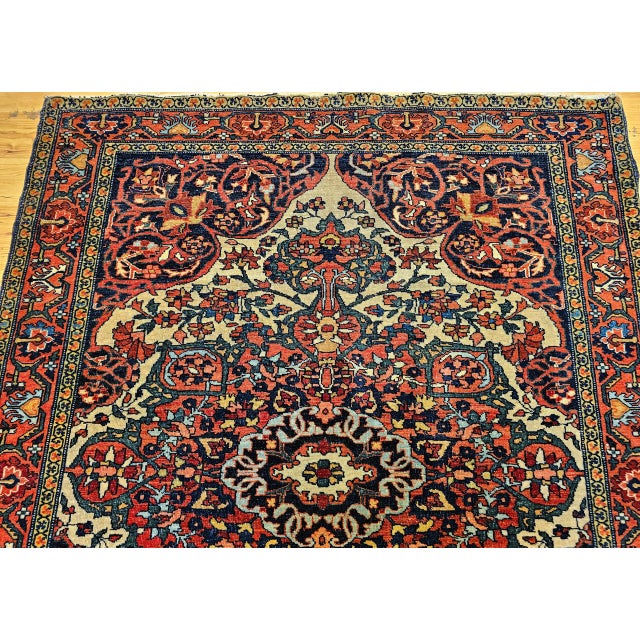 Navy Blue 19th Century Persian Farahan Sarouk Rug, Hand-Knotted Wool, Floral Medallion Pattern, Ivory & Red, 4x5 For Sale - Image 8 of 15