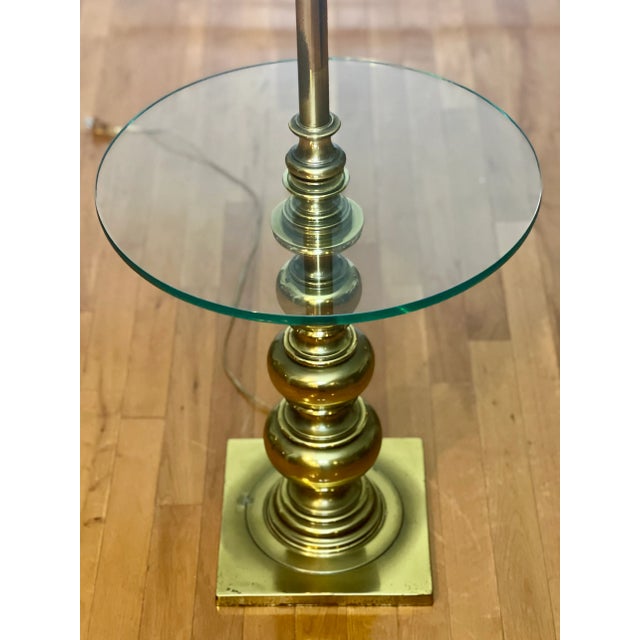 Metal Vintage 1970s Stiffel Brass Floor Lamp With Glass Table For Sale - Image 7 of 12