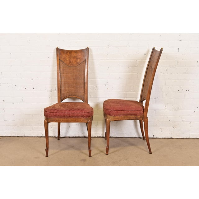 William Doezema for Mastercraft Mid-Century Modern Hollywood Regency Burl Wood and Cane Back Dining Chairs, Set of Four For Sale - Image 10 of 12