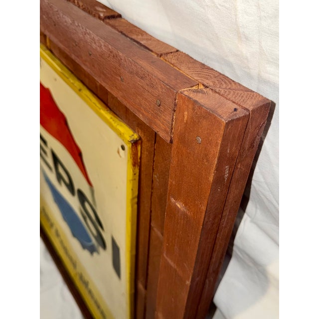 Wood Pepsi Cola Enamel Advertising Sign, 1940s For Sale - Image 7 of 13