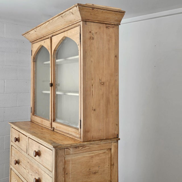 Antique English Pine Glazed Dresser Display Cabinet - Circa 1880 For Sale - Image 9 of 17