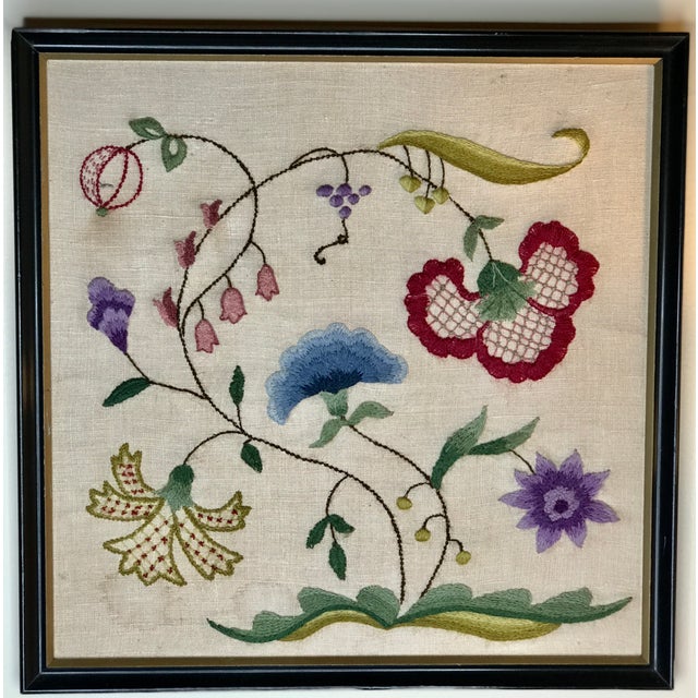 Vintage Framed Crewel Embroidery Textile Art Chairish