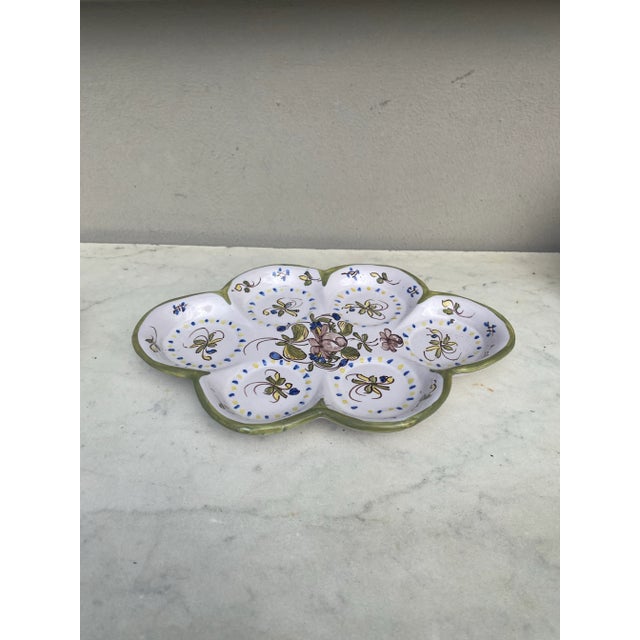 French Country French Oval Faience Platter With Flowers Moustiers Style For Sale - Image 3 of 4