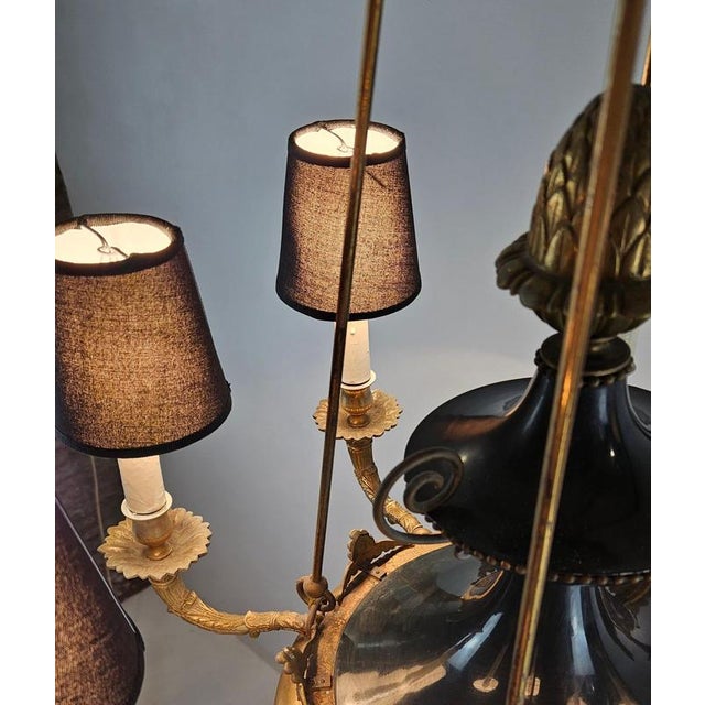 Large Italian Empire Style Chandelier with Tôle and Gilt Bronze Details, 1940s For Sale - Image 6 of 17