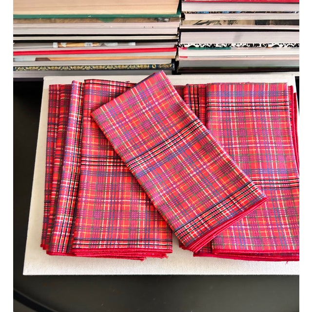 English Vintage Red Plaid Cotton Napkins, Set of 9 - Ralph Lauren Style For Sale - Image 3 of 7