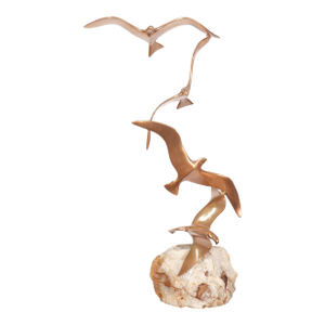 Curtis Jere 4 Birds in Flight Brass Sculpture Alabaster Base
