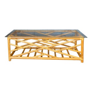 Vintage Coastal Bamboo Chinese Chippendale Coffee Table For Sale