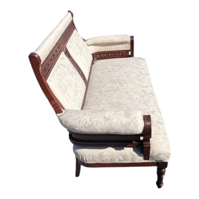 Solid 19th Century American Eastlake Loveseat Made of Walnut Wood, Refurbished. For Sale - Image 9 of 18