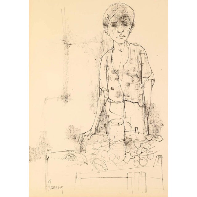 Jean JansemLarge Drawing of Boy by French Armenian Modernist Jean Jansem Ecole De Paris Art, c.1960 For Sale In Miami - Image 6 of 11