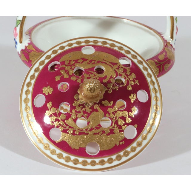 Raspberry Red Royal Crimson: Spode Raspberry-Ground Porcelain Potpourri Basket, Circa 1825 For Sale - Image 8 of 9