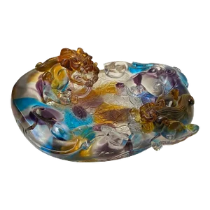 Chinese Liuli Crystal Glass Pate-De-Verre Pixiu Bowl Display Figure