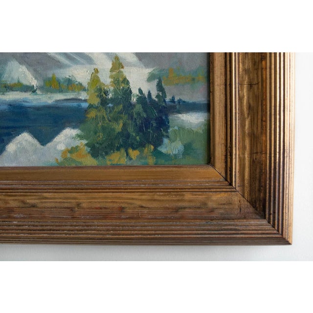 Early 21st Century Vintage Artist Ray Swanson Framed Oil Painting Mountain Over Blue Lake, 1937-2004 For Sale - Image 5 of 10