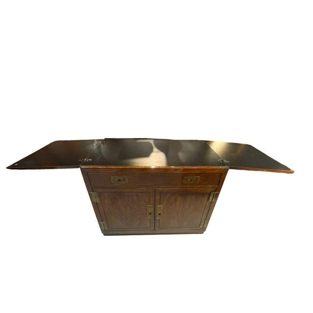 Mid-Century Modern Dixie Furniture Campaign Style Flip-Top Server Bar Cabinet, 1970s For Sale - Image 3 of 11
