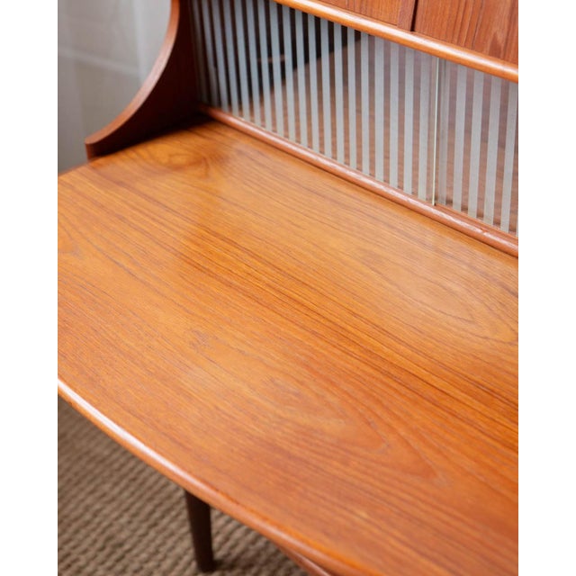 Wood 1960s Danish Teak Secretary Desk Attributed to Gunnar Falsig - Sliding Glass Doors For Sale - Image 7 of 18