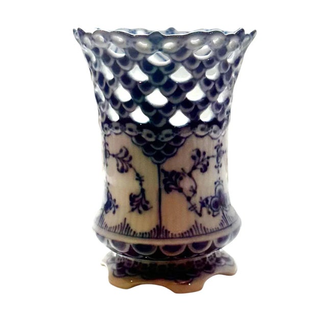Ceramic Early 20th Century Royal Copenhagen Blue and White Fluted Full Lace Vase For Sale - Image 7 of 8