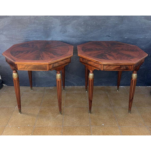 French Louis XVI Style Marquetry Side Tables, 1940, Set of 2 For Sale - Image 10 of 14