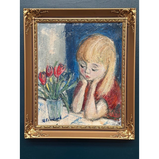 Alf Forslund, Girl in Thought, 1960s, Oil on Canvas, Framed For Sale - Image 9 of 14