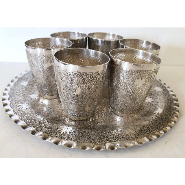 1960s Moroccan Silver Plate Drink Serving Set For Sale - Image 5 of 5