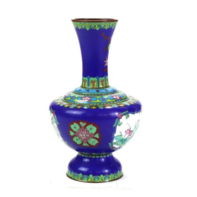 1920s Antique Cloisonne Vase With Landscape Scene & Floral Elements C1920 For Sale - Image 5 of 8