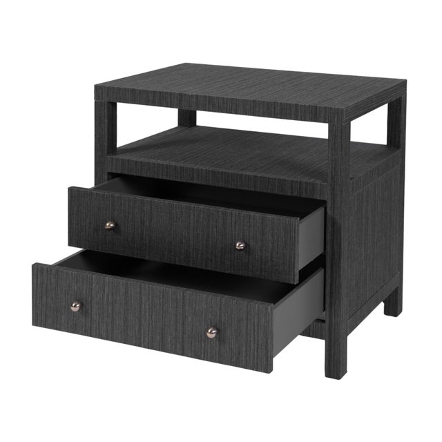 2020s Nora 28 in. W Raffia 2 Drawer Nightstand with Top Open Shelf, Charcoal Raffia For Sale - Image 5 of 11