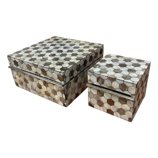 Global Views Mother of Pearl Boxes, Set of Two For Sale