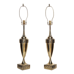 Tall Westwood Studios Style Neoclassical Revival Brass Table Lamps, 1950s - A Pair