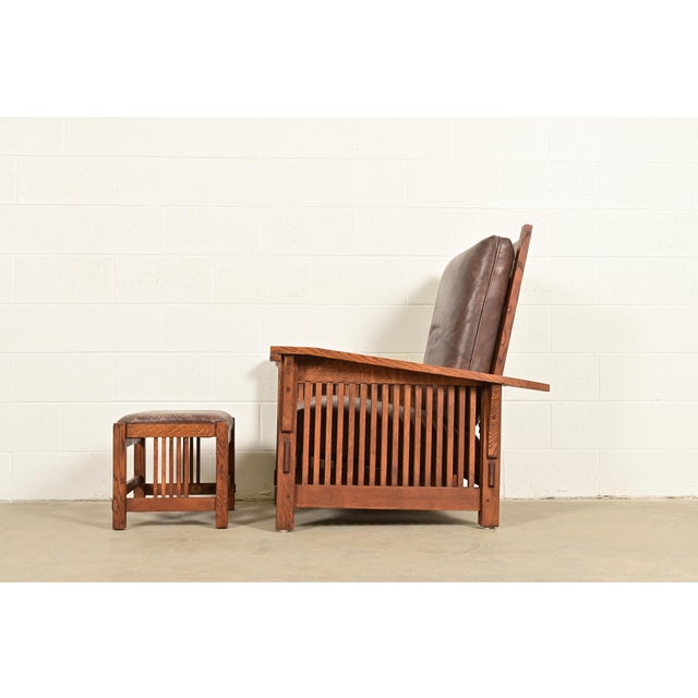 Stickley Mission Oak Arts & Crafts Reclining Morris Lounge Chair With Ottoman For Sale - Image 10 of 14