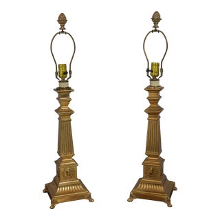 Pair Regency Style Vintage Brass Table Lamps For Sale
