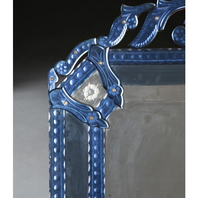 Antique Venetian Blue Glass Mirror, 1890 For Sale - Image 3 of 6