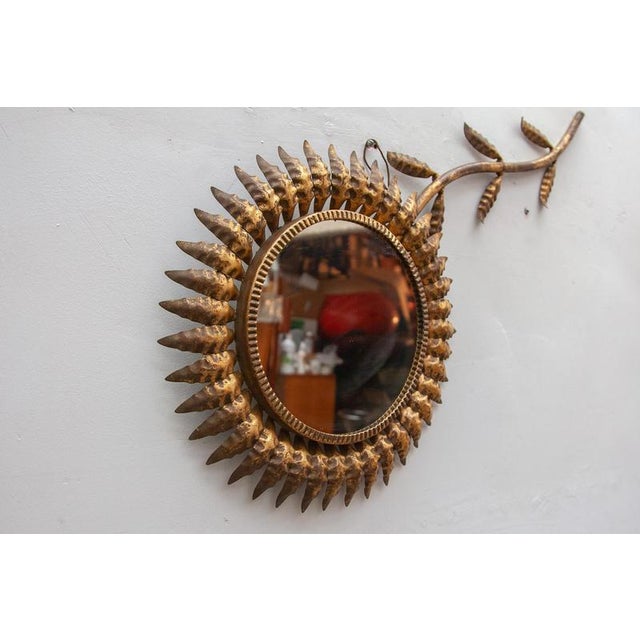 Mid-Century Modern Hand-Crafted Copper and Wood Sunburst Mirror, 1950s For Sale - Image 4 of 10
